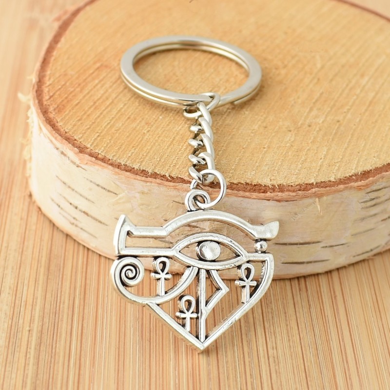 Porte-clés oeil d'Horus Oudjat d'Egypte ânkh croix ansée argenté