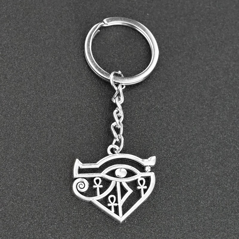 Porte-clés oeil d'Horus Oudjat d'Egypte ânkh croix ansée argenté