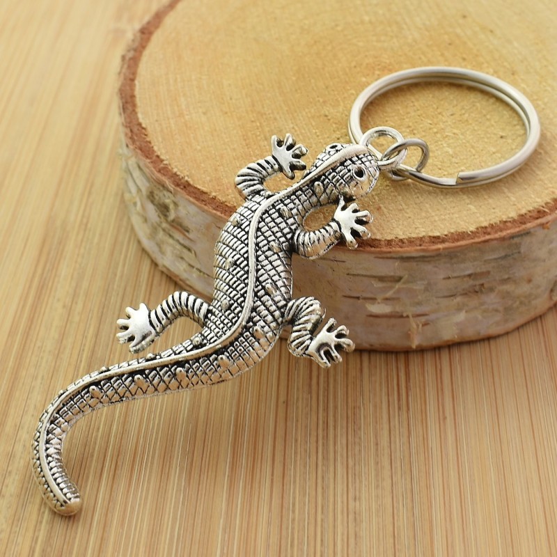 Porte-clés lézard salamandre argenté