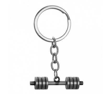 Porte-clés haltère musculation argenté