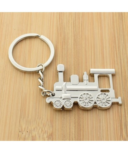 Porte-clés train locomotive à vapeur argenté