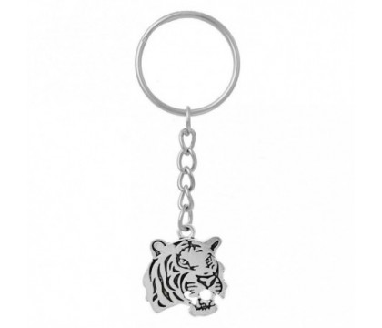 Porte-clés tête de tigre argentée