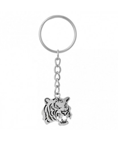 Porte-clés tête de tigre argentée