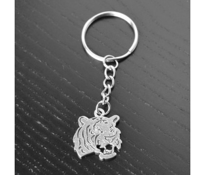 Porte-clés tête de tigre argentée