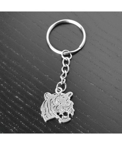 Porte-clés tête de tigre argentée