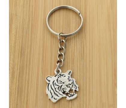 Porte-clés tête de tigre argentée