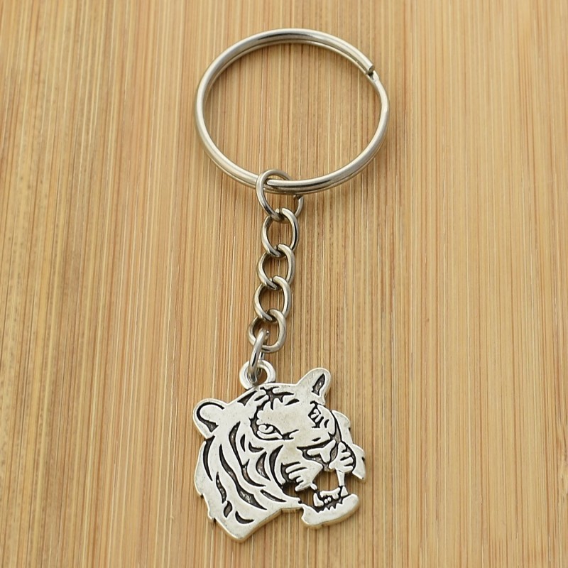 Porte-clés tête de tigre argentée
