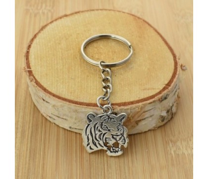 Porte-clés tête de tigre argentée