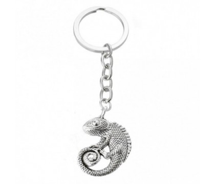 Porte-clés caméléon animal reptile argenté