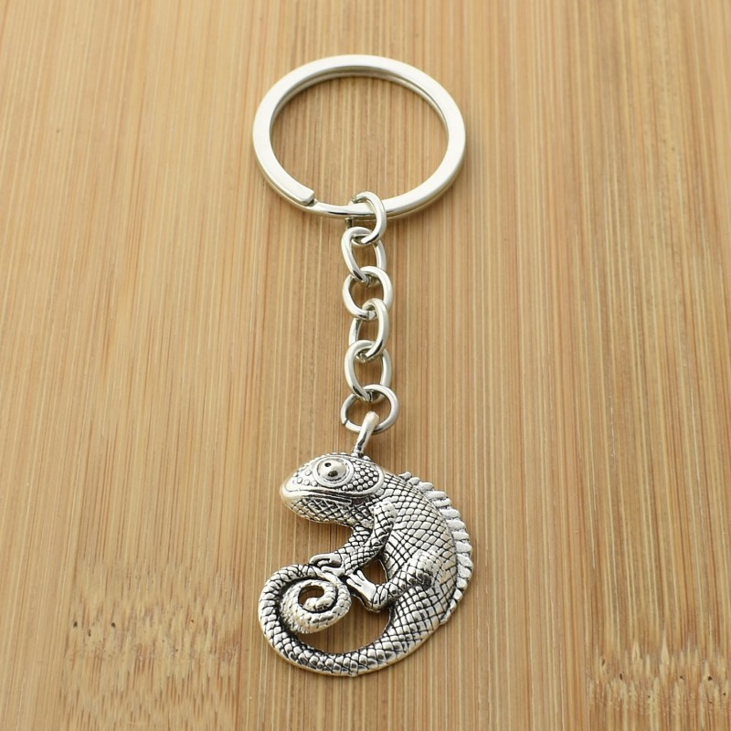 Porte-clés caméléon animal reptile argenté