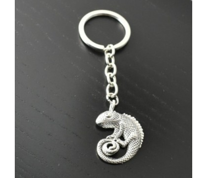 Porte-clés caméléon animal reptile argenté