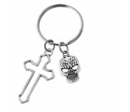 Porte-clés croix tête de mort argenté