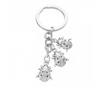Porte-clés coccinelle 3 pendentifs porte-bonheur argenté