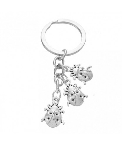 Porte-clés coccinelle 3 pendentifs porte-bonheur argenté