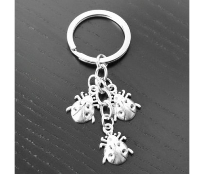 Porte-clés coccinelle 3 pendentifs porte-bonheur argenté