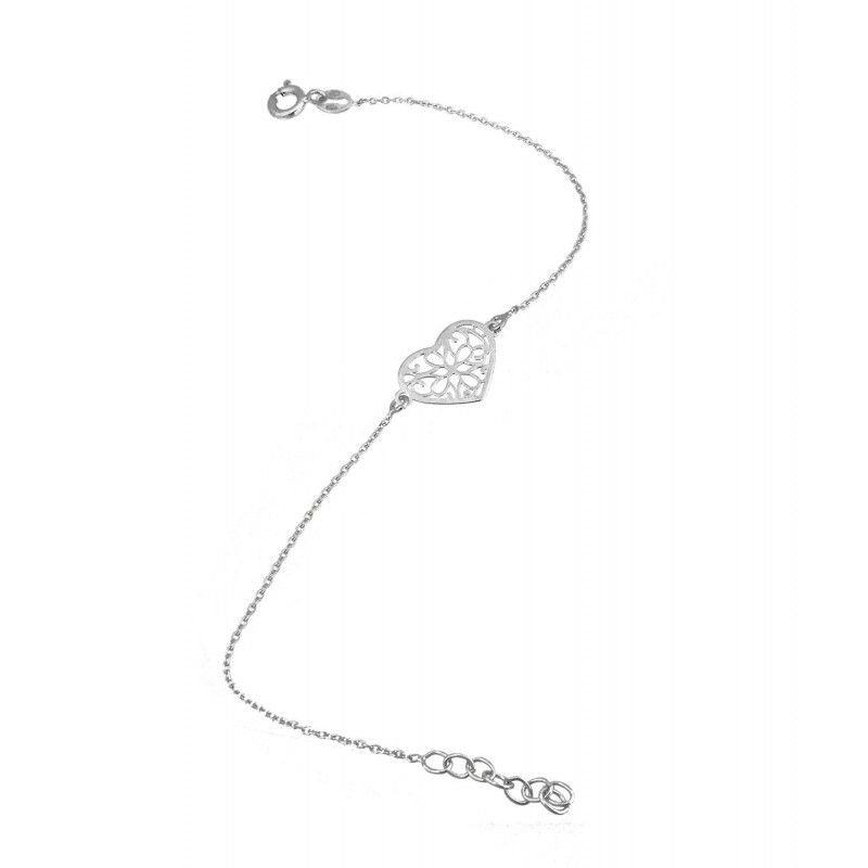Bracelet coeur ajouré arabesque fleur Argent 925 Rhodié
