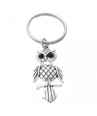 Porte-clés hibou yeux noirs articulé argenté