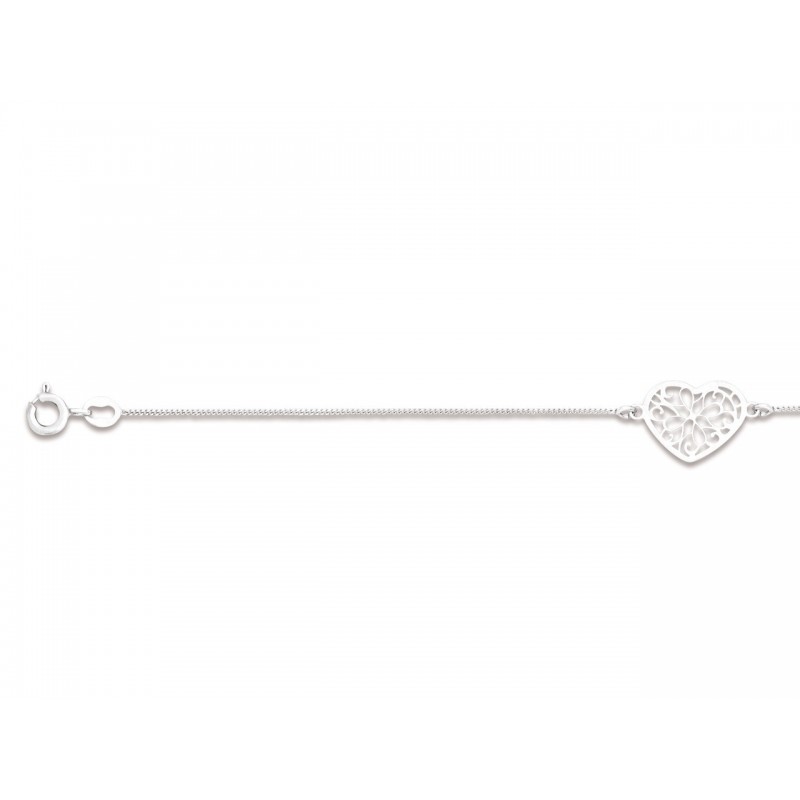 Bracelet coeur ajouré arabesque fleur Argent 925 Rhodié