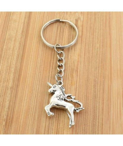 Porte-clés licorne au galop argenté