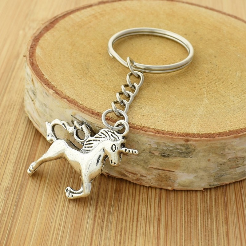 Porte-clés licorne au galop argenté