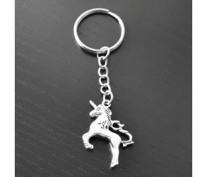 Porte-clés licorne au galop argenté