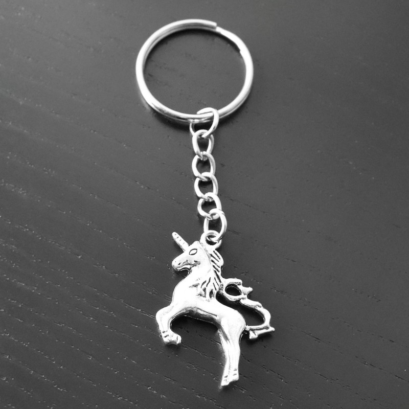 Porte-clés licorne au galop argenté