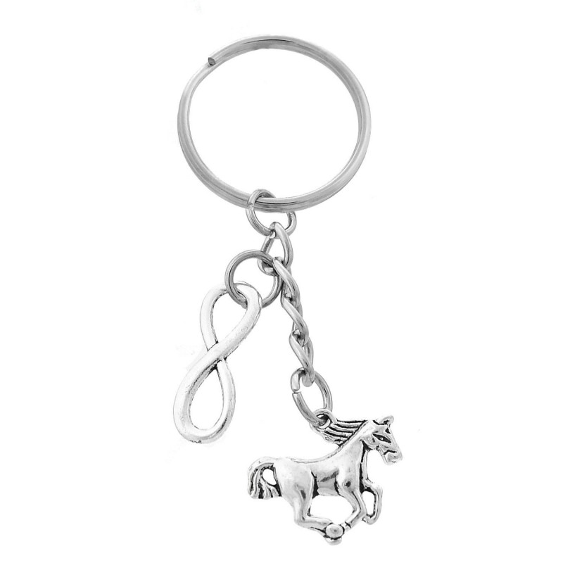 Porte-clés cheval et infini argenté