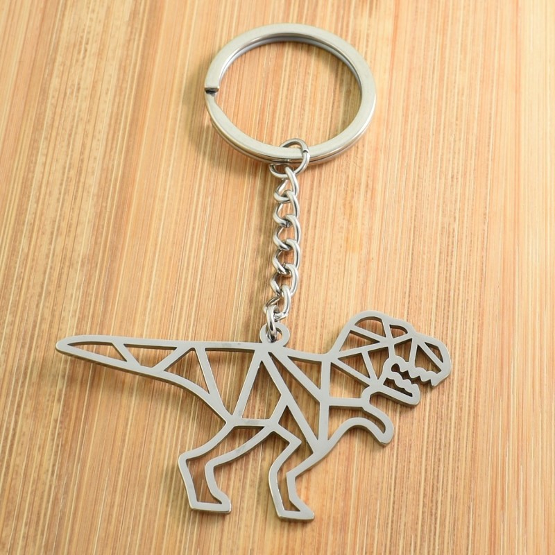 Porte-clés dinosaure origami acier