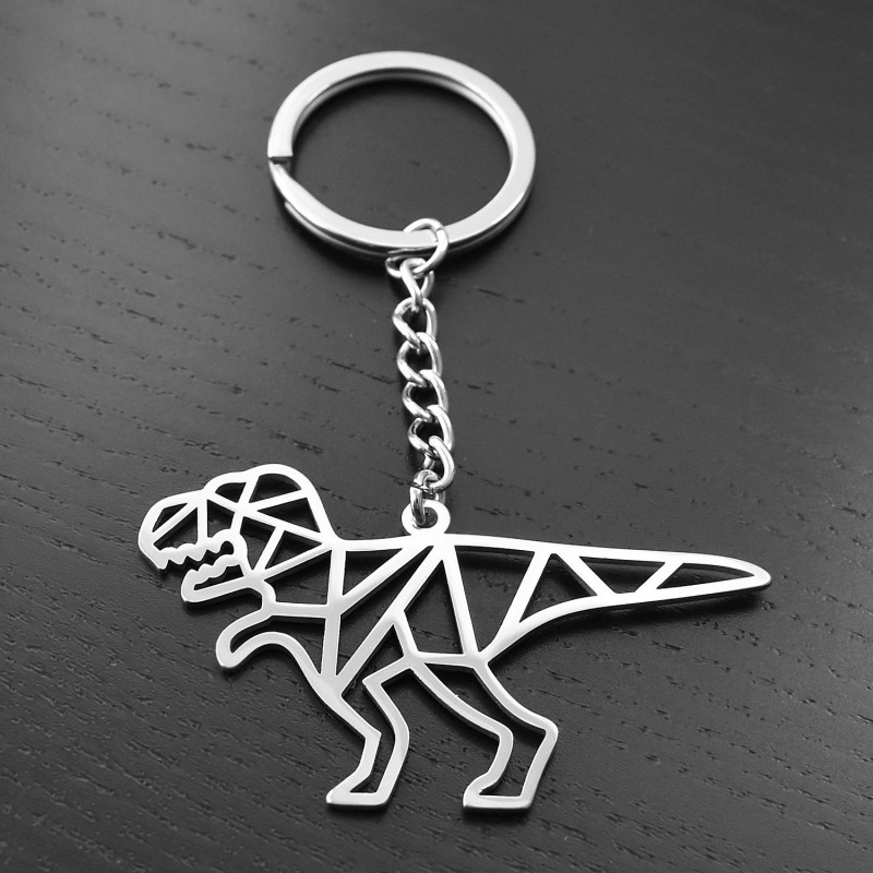 Porte-clés dinosaure origami acier