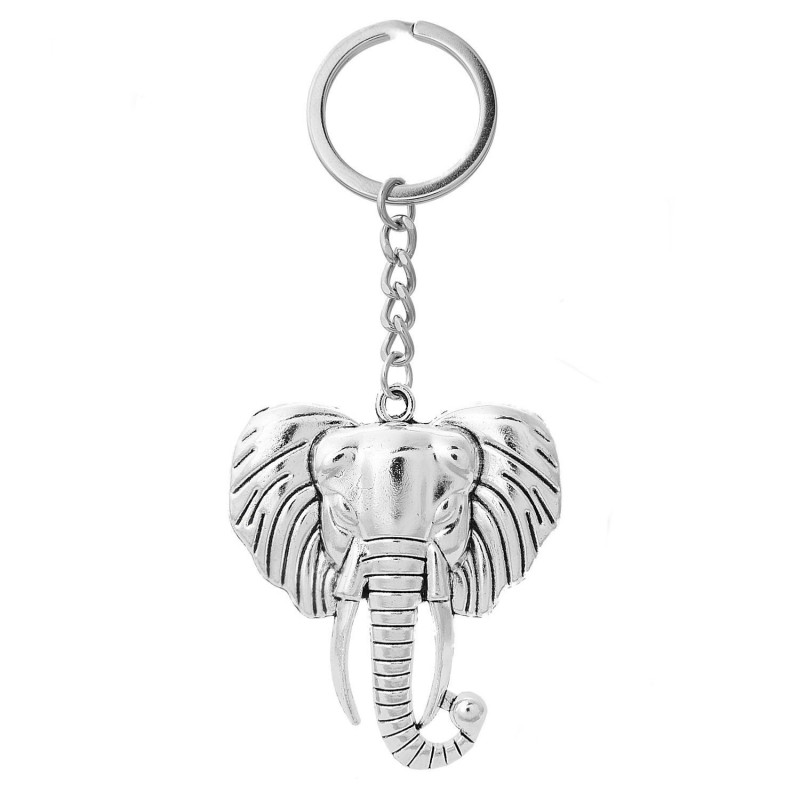 Porte-clés tête d'éléphant argenté