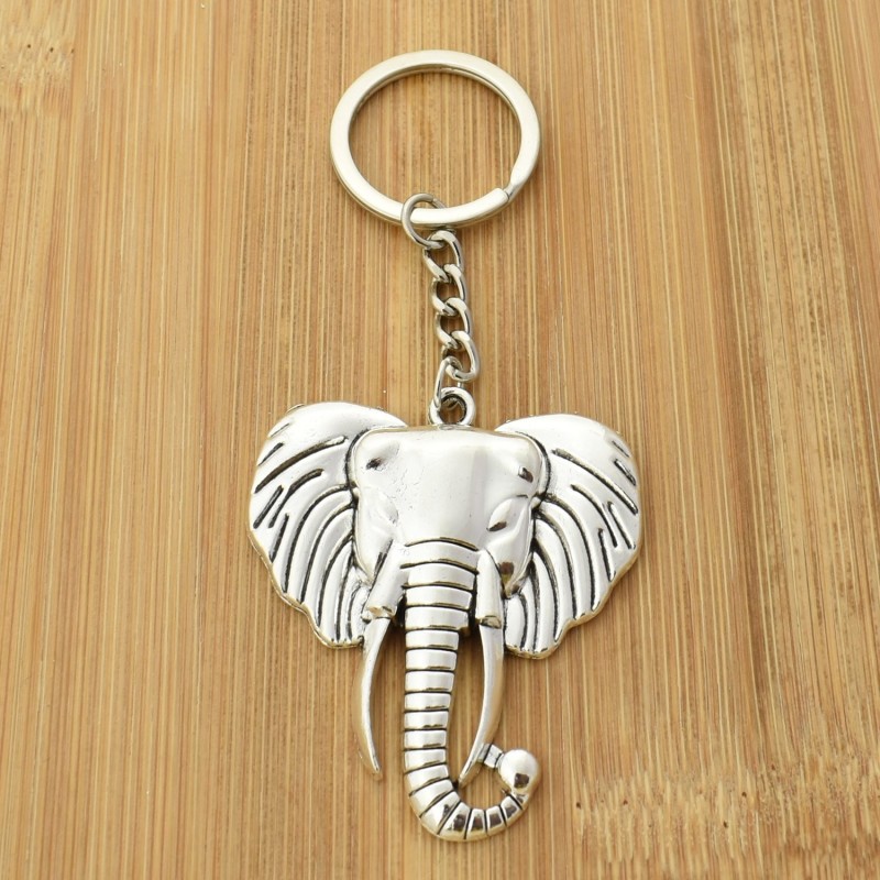 Porte-clés tête d'éléphant argenté