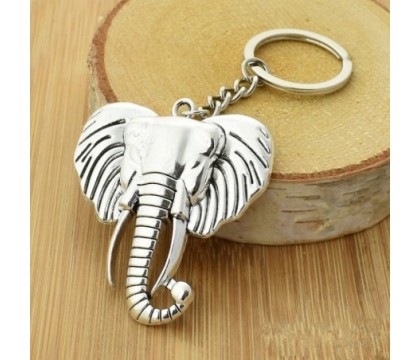 Porte-clés tête d'éléphant argenté