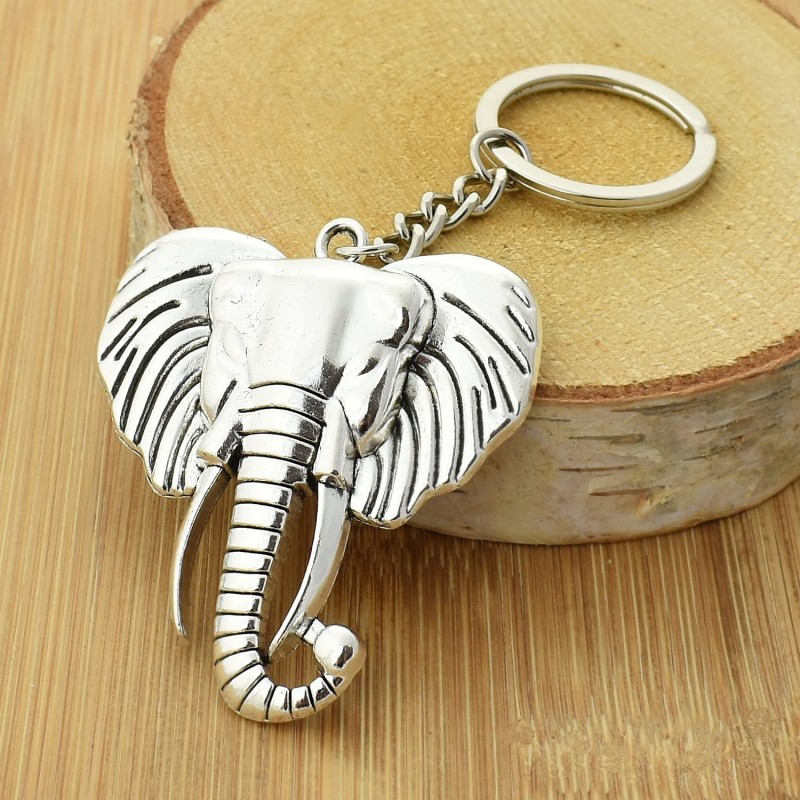 Porte-clés tête d'éléphant argenté