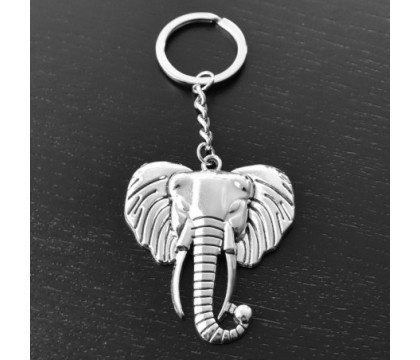 Porte-clés tête d'éléphant argenté