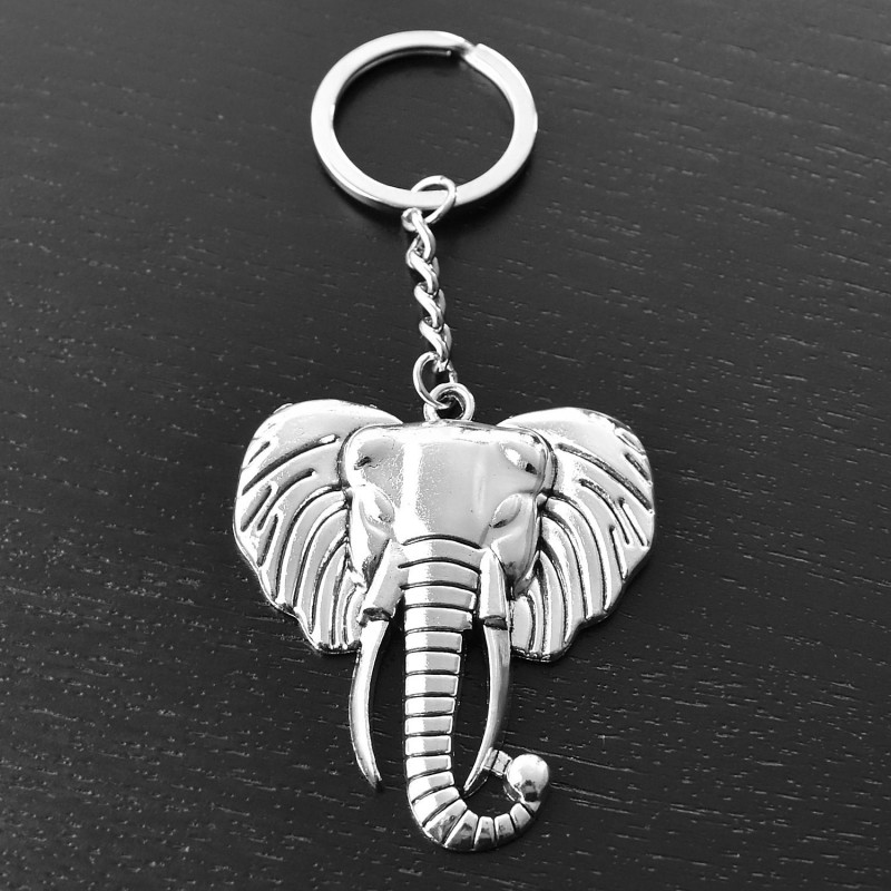 Porte-clés tête d'éléphant argenté