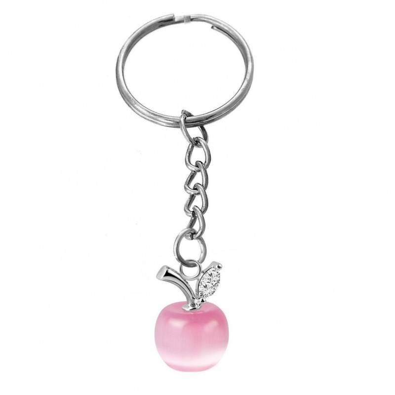 Porte-clés pomme rose oxyde de zirconium argenté