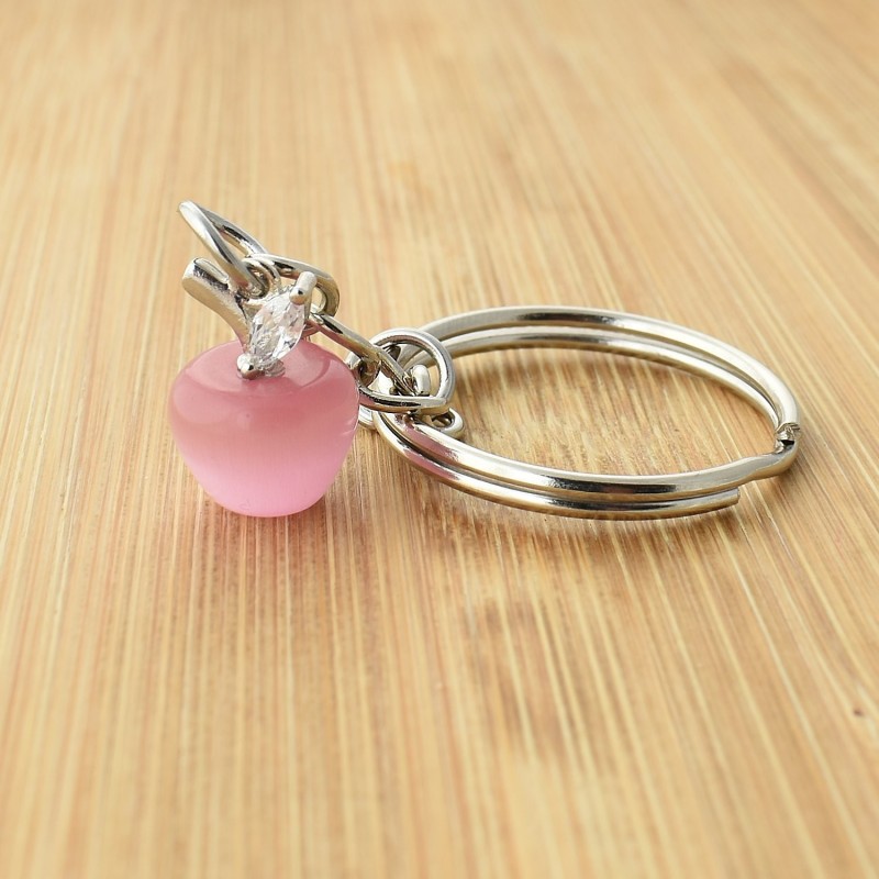 Porte-clés pomme rose oxyde de zirconium argenté