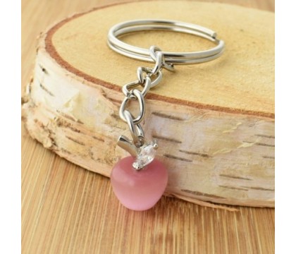 Porte-clés pomme rose oxyde de zirconium argenté