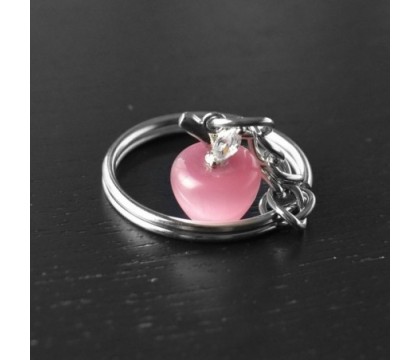 Porte-clés pomme rose oxyde de zirconium argenté