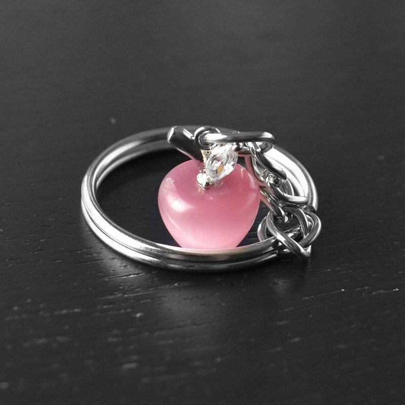 Porte-clés pomme rose oxyde de zirconium argenté