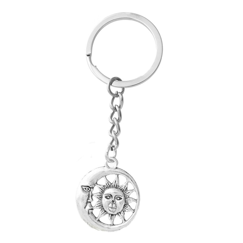 Porte-clés lune et soleil argenté Porte-clés lune et soleil argenté