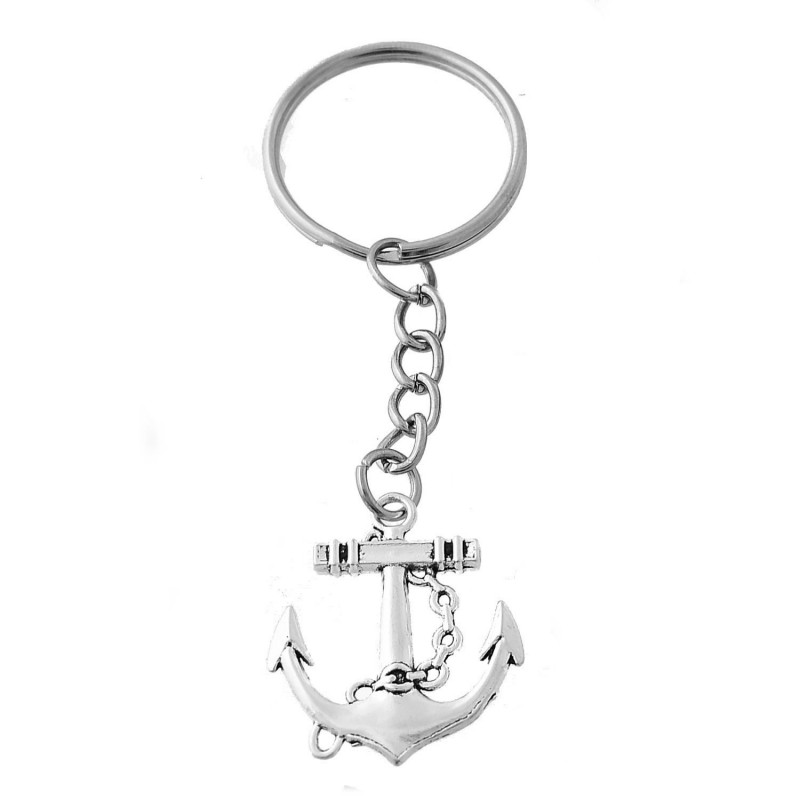 Porte-clés ancre marine avec corde argenté