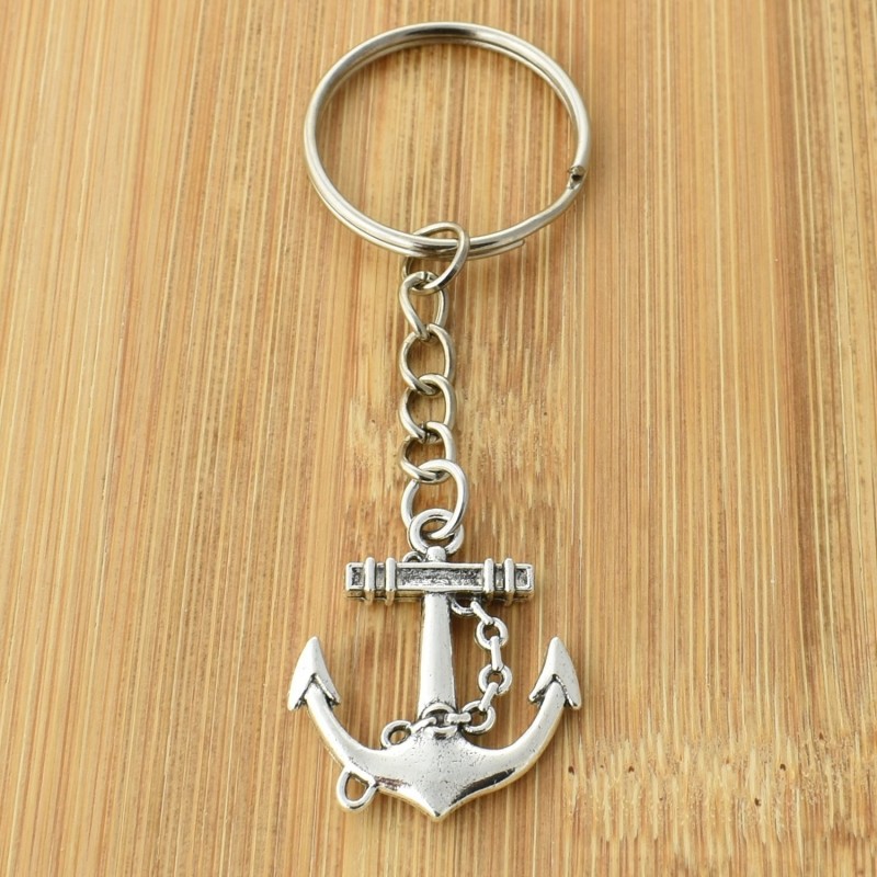Porte-clés ancre marine avec corde argenté