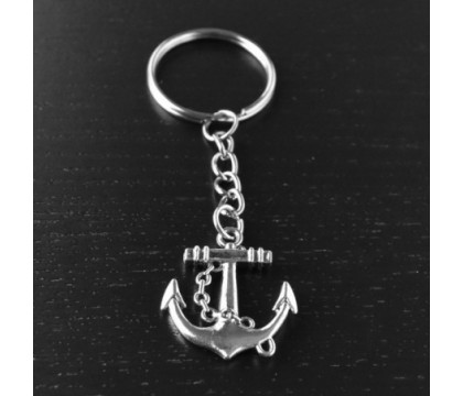 Porte-clés ancre marine avec corde argenté