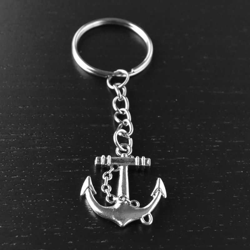 Porte-clés ancre marine avec corde argenté