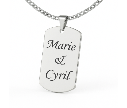 Collier plaque militaire acier poli gravure personnalisée