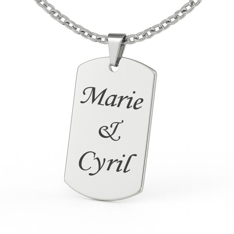 Collier plaque militaire acier poli gravure personnalisée