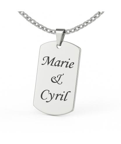 Collier plaque militaire acier poli gravure personnalisée
