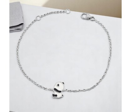 Bracelet Panda Argent 925 Rhodié - Bijou Émaillé Collection Enfant
