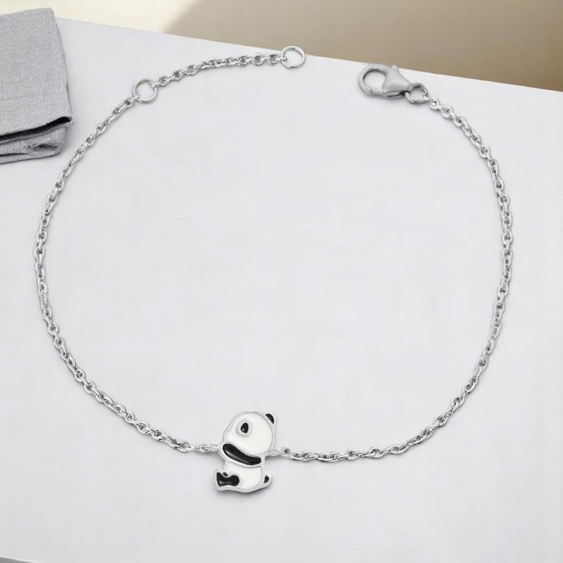 Bracelet Panda Argent 925 Rhodié - Bijou Émaillé Collection Enfant